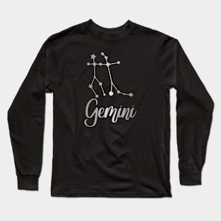 Gemini Zodiac Constellation in Silver - Black Long Sleeve T-Shirt